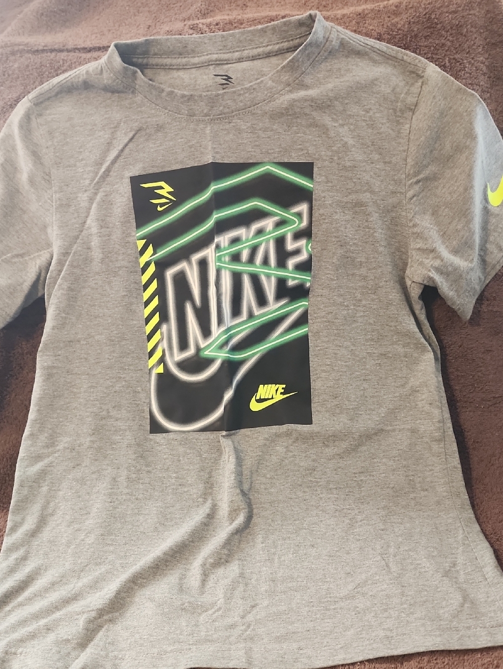 Nike Grey Tee with Neon Green and Yellow Graphic
